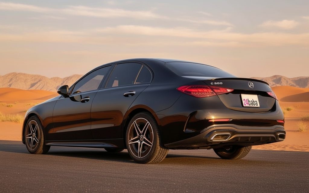 Mercedes C300 2023 Black rear view showing taillights – rental in Dubai