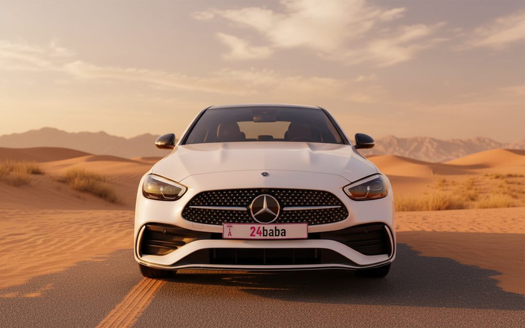 Mercedes C300 2023 White front view with headlights