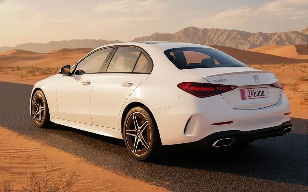 Mercedes C300 2023 White rear view showing taillights