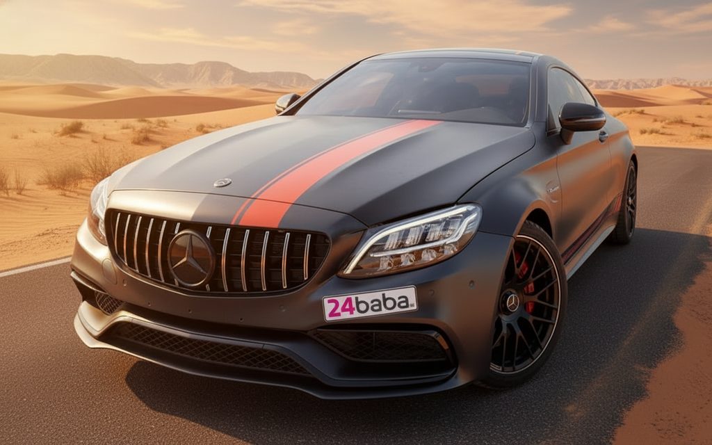 Mercedes C63 2021 Grey front view with headlights