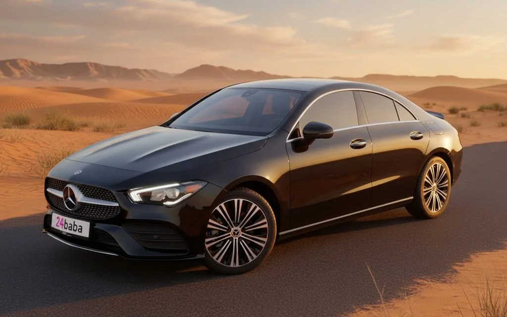 Mercedes Cla250 2022 Black front view with headlights