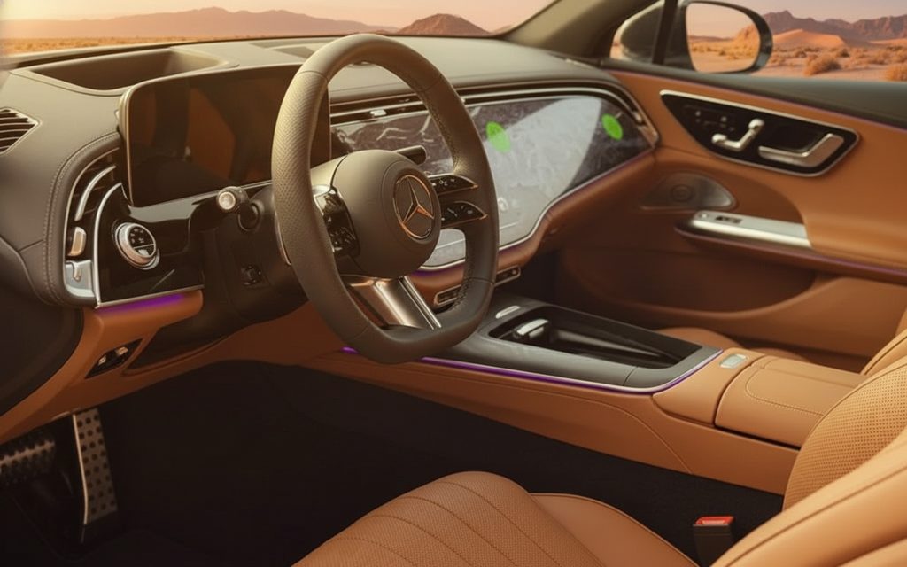 Mercedes E200 2025 interior view showing trim – rental in Dubai