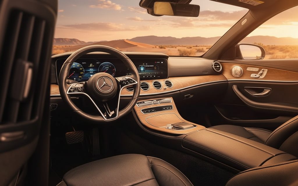 Mercedes E300 2022 interior view showing trim – rental in Dubai