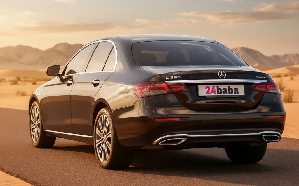 Mercedes E350 2023 Black rear view showing taillights – rental in Dubai