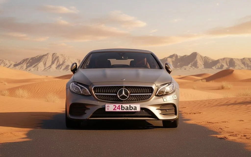 Mercedes E450 2020 Grey front view with headlights – rental in Dubai