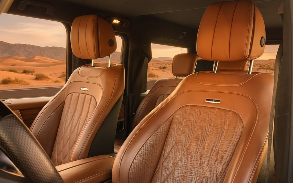 Mercedes G63 2022 leather seats and cabin – rental in Dubai