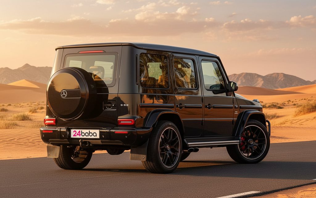 Mercedes G63 2022 Black rear view showing taillights – rental in Dubai