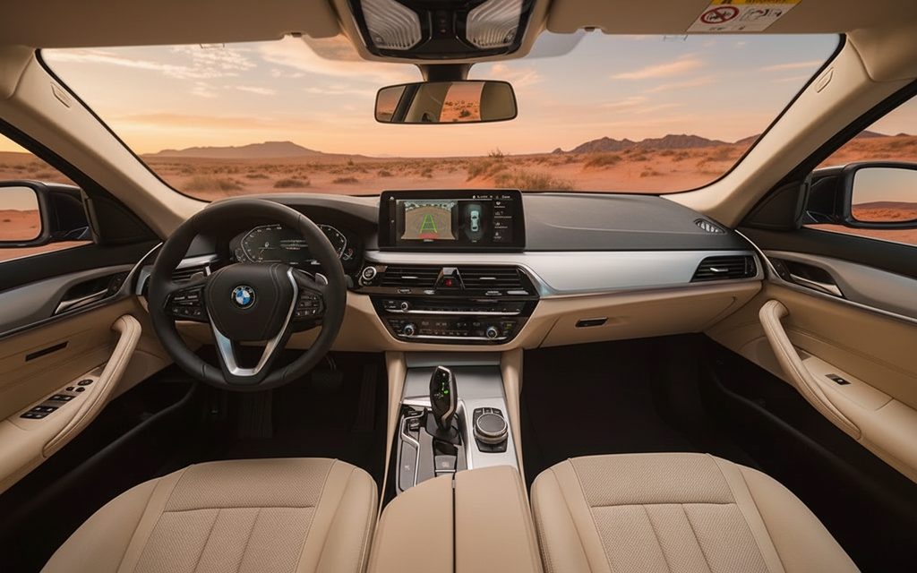 Bmw 520 2023 interior view showing trim – rental in Dubai