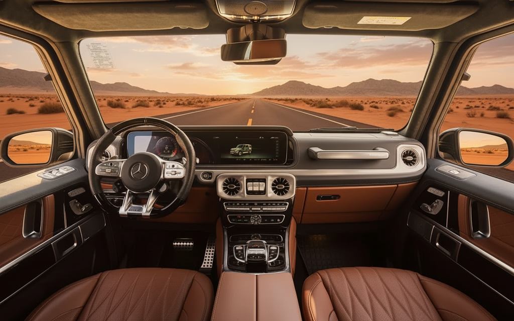 Mercedes G63 2022 interior view showing trim – rental in Dubai
