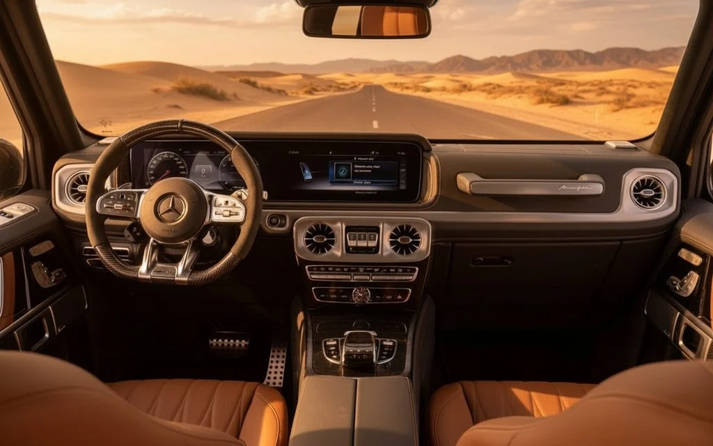 Mercedes G63 2024 interior view showing trim – rental in Dubai