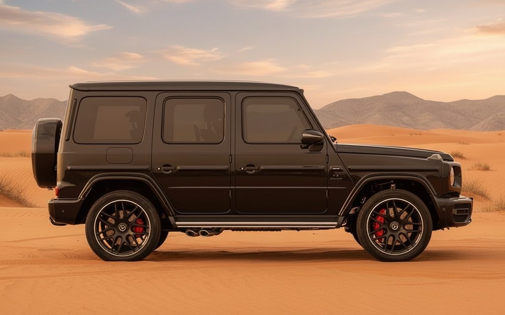 Mercedes G63 2024 Black side profile – rental in Dubai