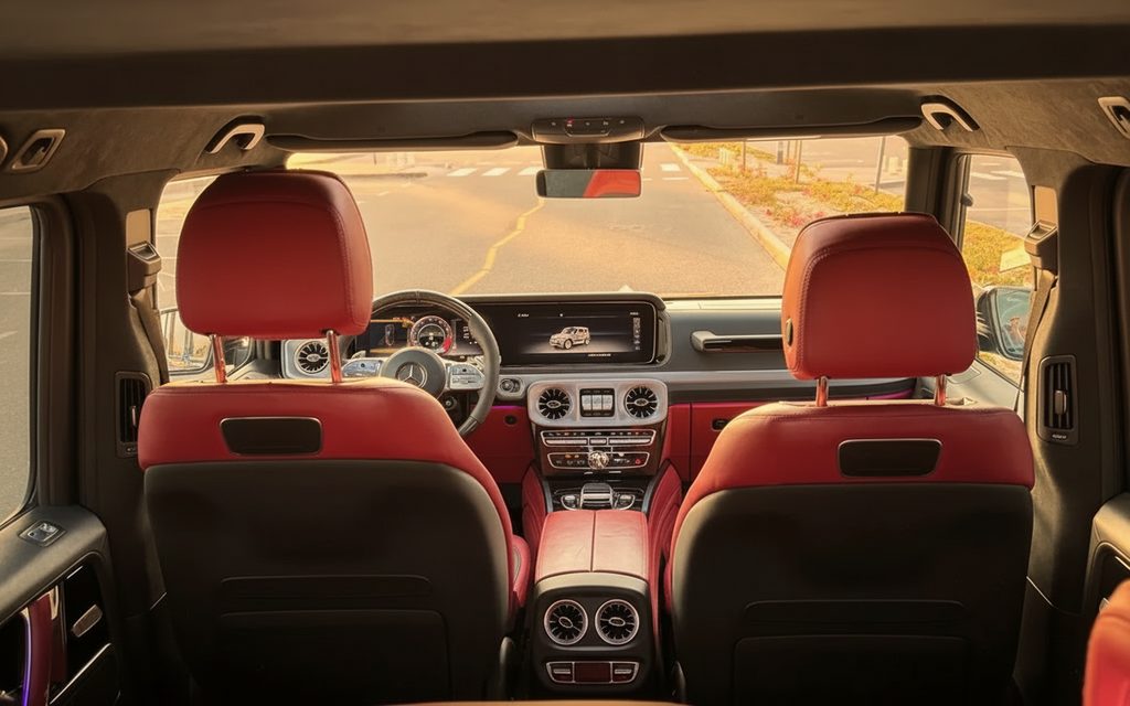 Mercedes G63 2022 interior view showing trim – rental in Dubai