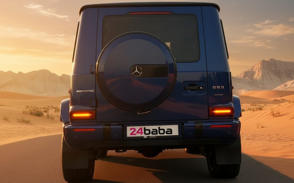 Mercedes G63 2022 Blue rear view showing taillights – rental in Dubai