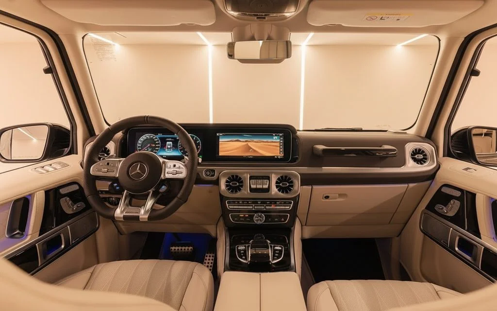 Mercedes G63 2022 interior view showing trim – rental in Dubai
