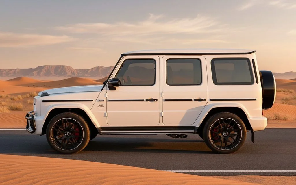Mercedes G63 2020 White side profile – rental in Dubai
