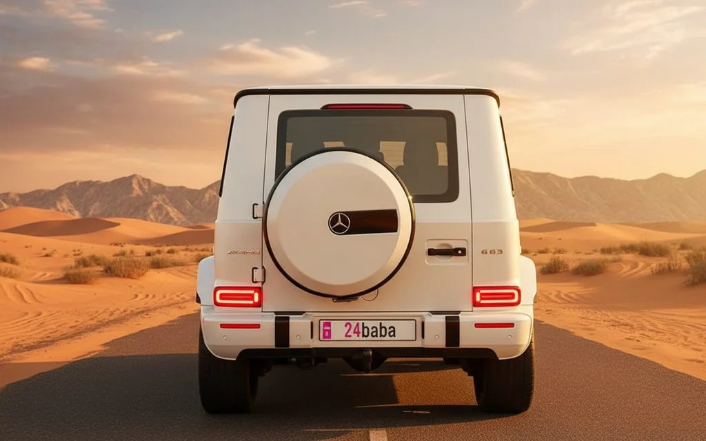 Mercedes G63 2020 White rear view showing taillights – rental in Dubai