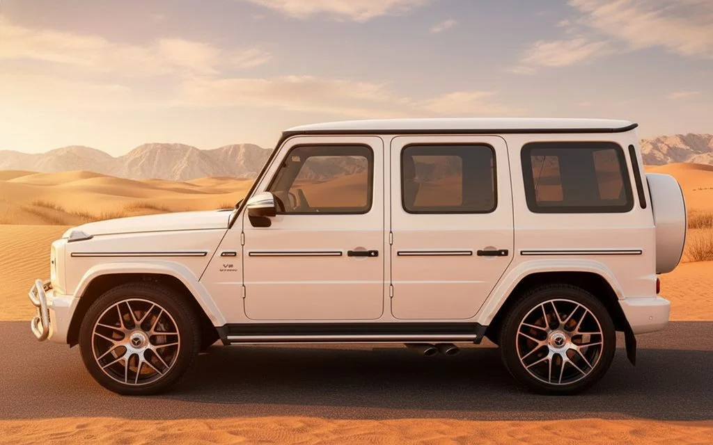 Mercedes G63 2021 White side profile – rental in Dubai