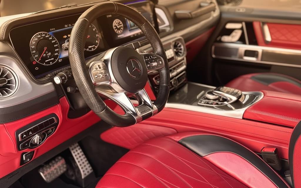 Mercedes G63 2021 interior view showing trim – rental in Dubai