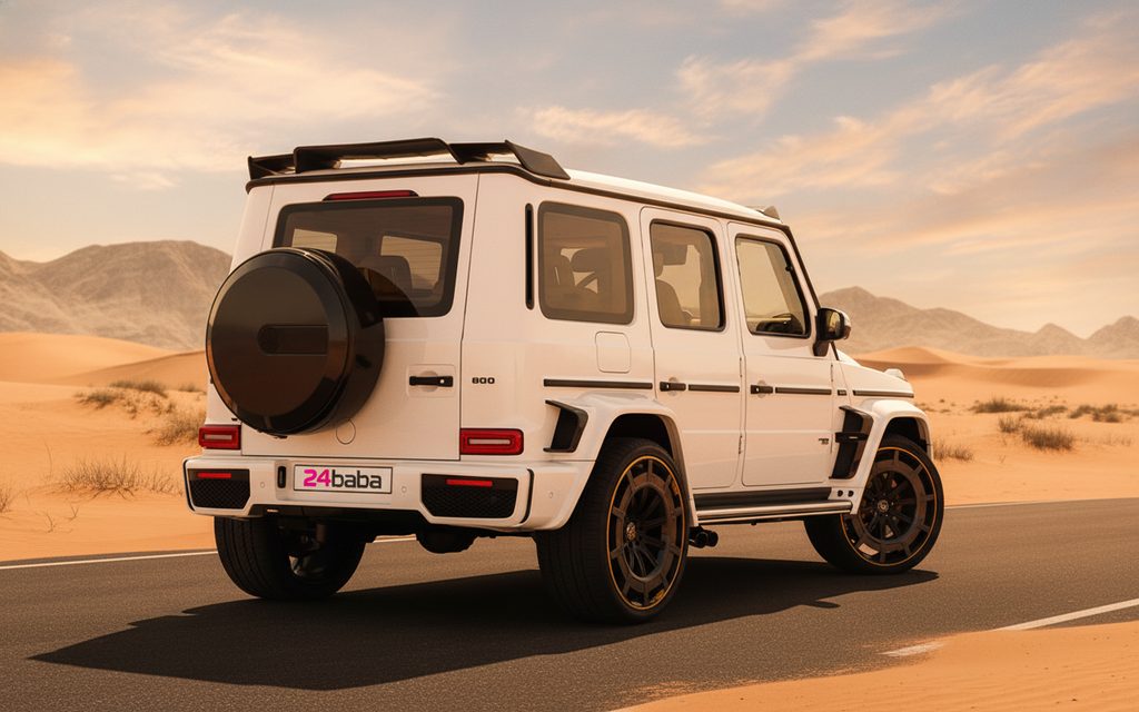 Mercedes G63 2021 White rear view showing taillights – rental in Dubai