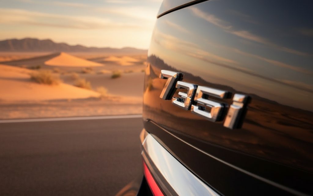 Bmw 735 2024 Black rear view showing taillights – rental in Dubai