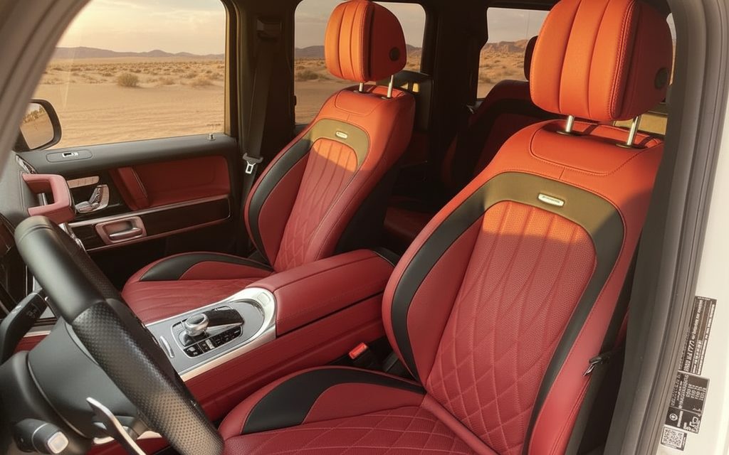 Mercedes G63 2021 leather seats and cabin – rental in Dubai