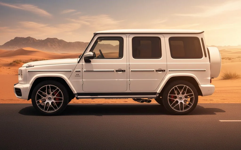Mercedes G63 2021 White side profile – rental in Dubai
