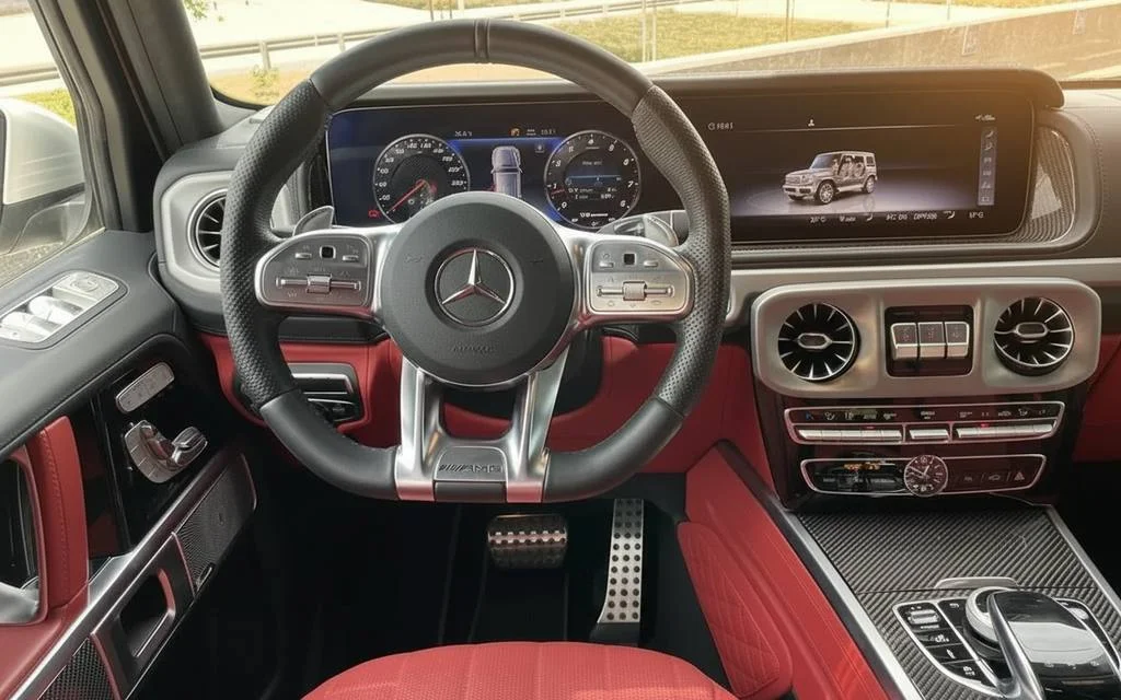 Mercedes G63 2021 interior view showing trim – rental in Dubai