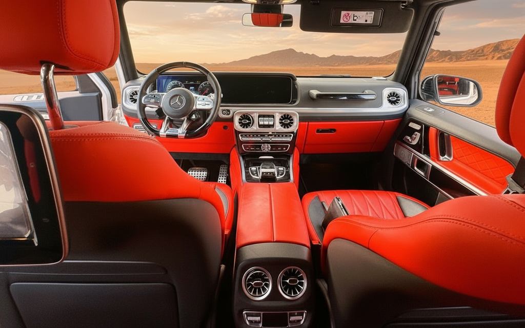 Mercedes G63 2022 interior view showing trim – rental in Dubai