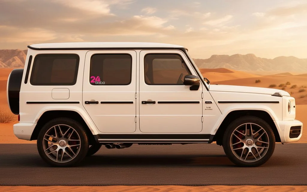 Mercedes G63 2022 White side profile – rental in Dubai