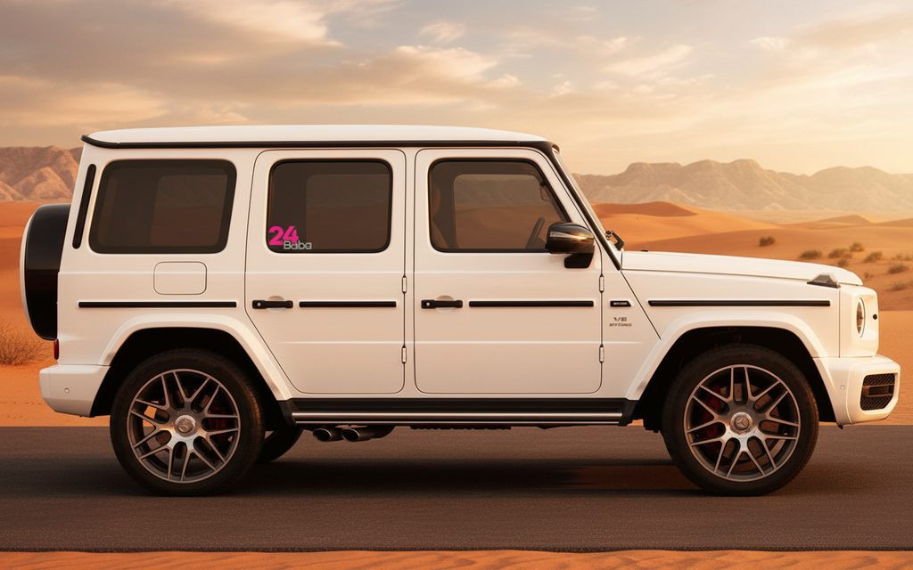 Mercedes G63 2022 White side profile – rental in Dubai