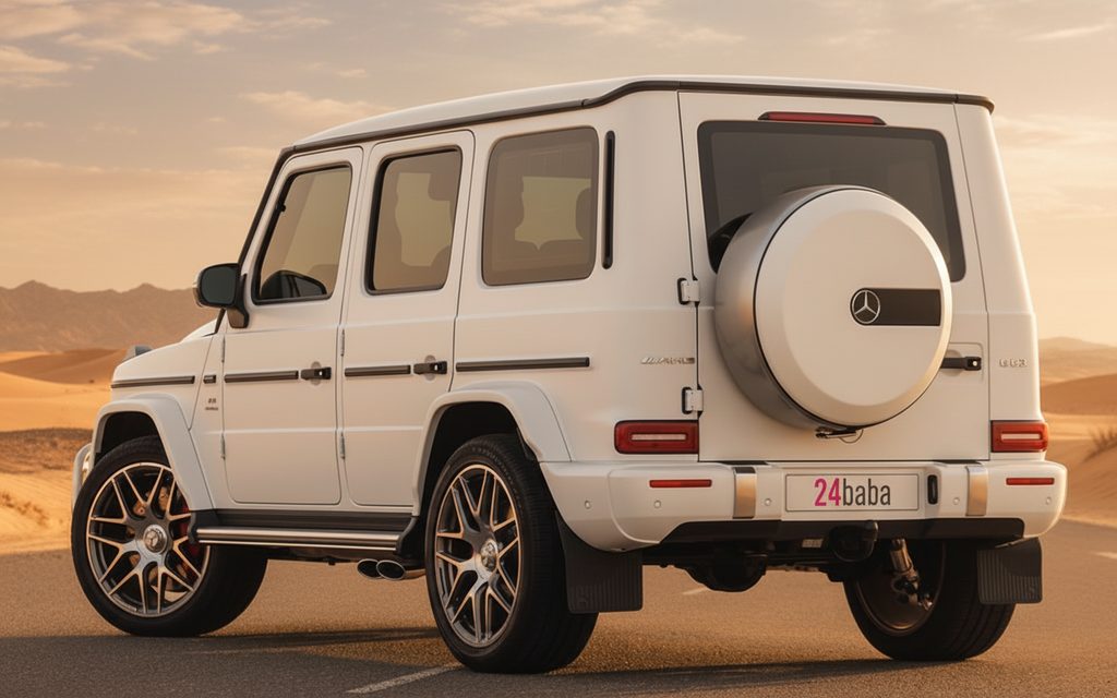 Mercedes G63 2022 White rear view showing taillights – rental in Dubai