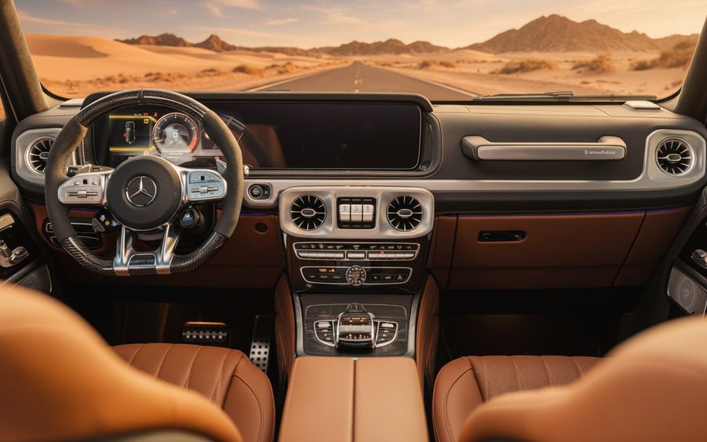 Mercedes G63 2022 interior view showing trim – rental in Dubai