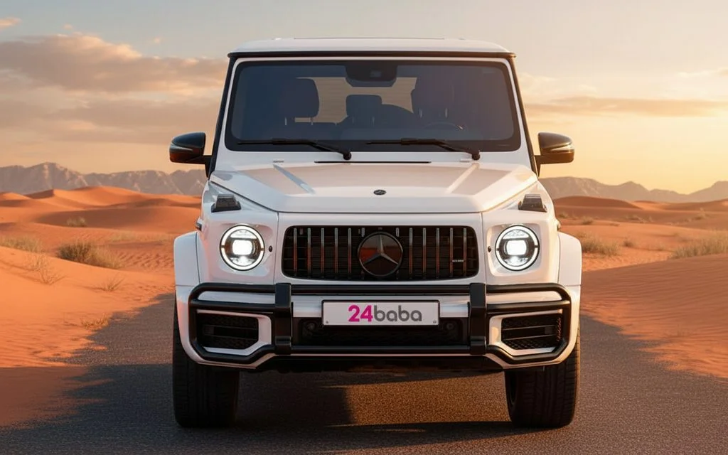 Mercedes G63 2025 White front view with headlights