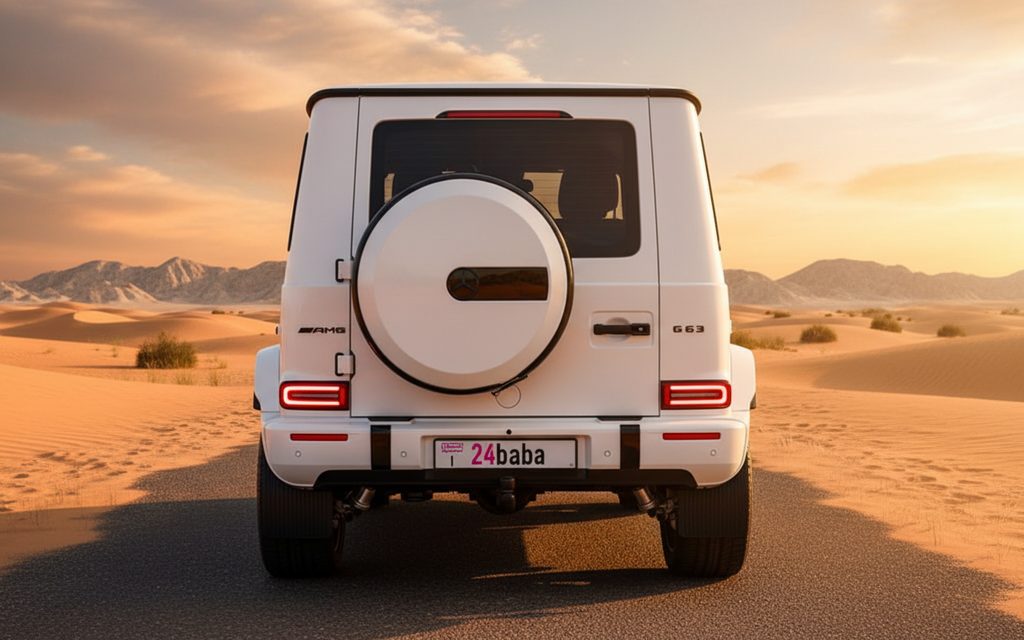 Mercedes G63 2025 White rear view showing taillights