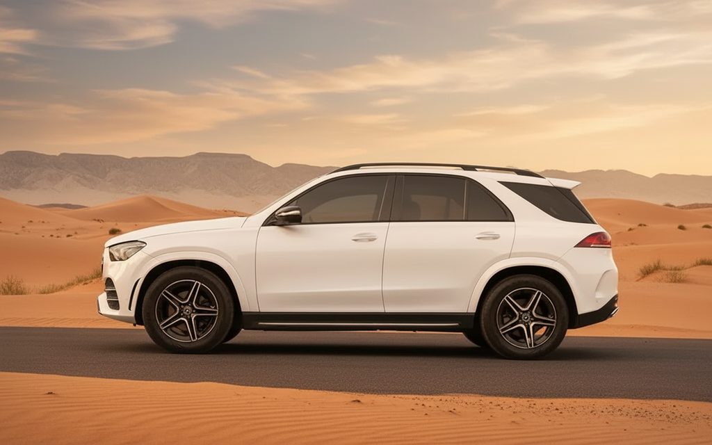 Mercedes Gle450 2020 White side profile – rental in Dubai