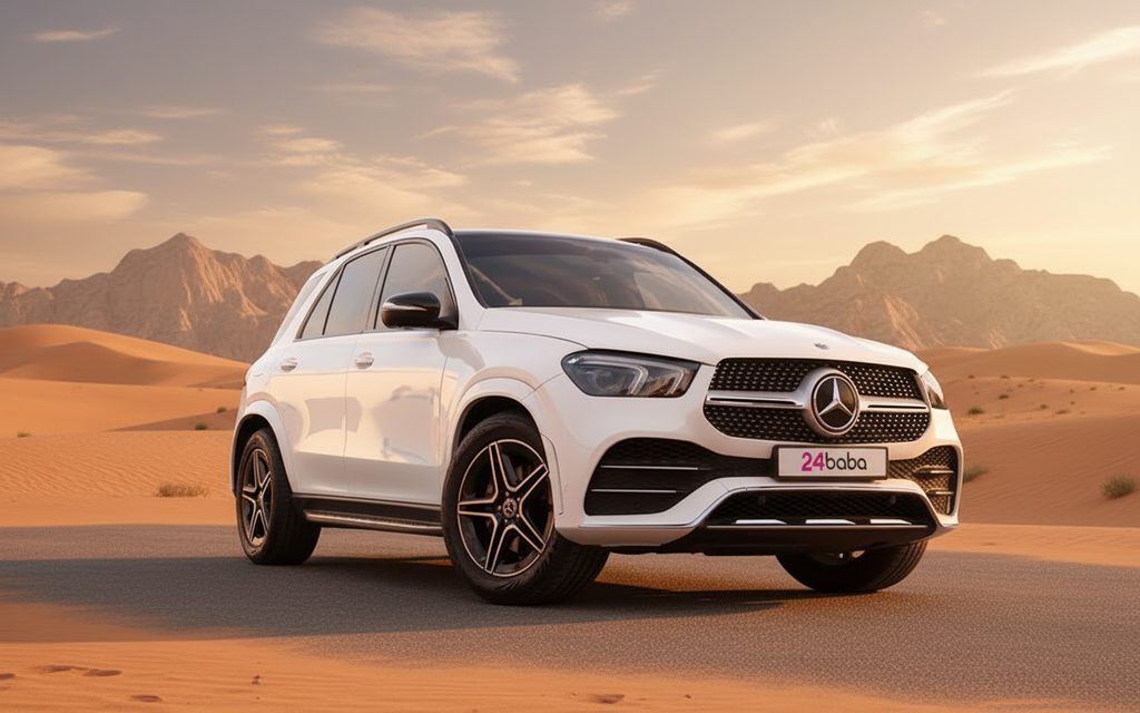 Mercedes Gle450 2020 White front view with headlights – rental in Dubai