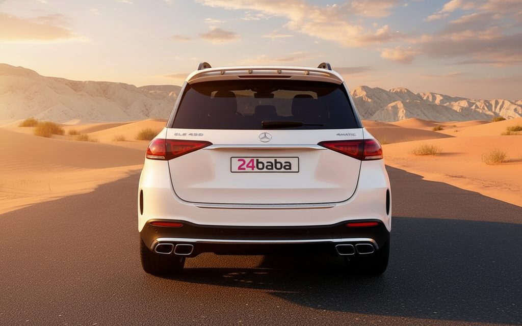 Mercedes Gle450 2023 White rear view showing taillights – rental in Dubai
