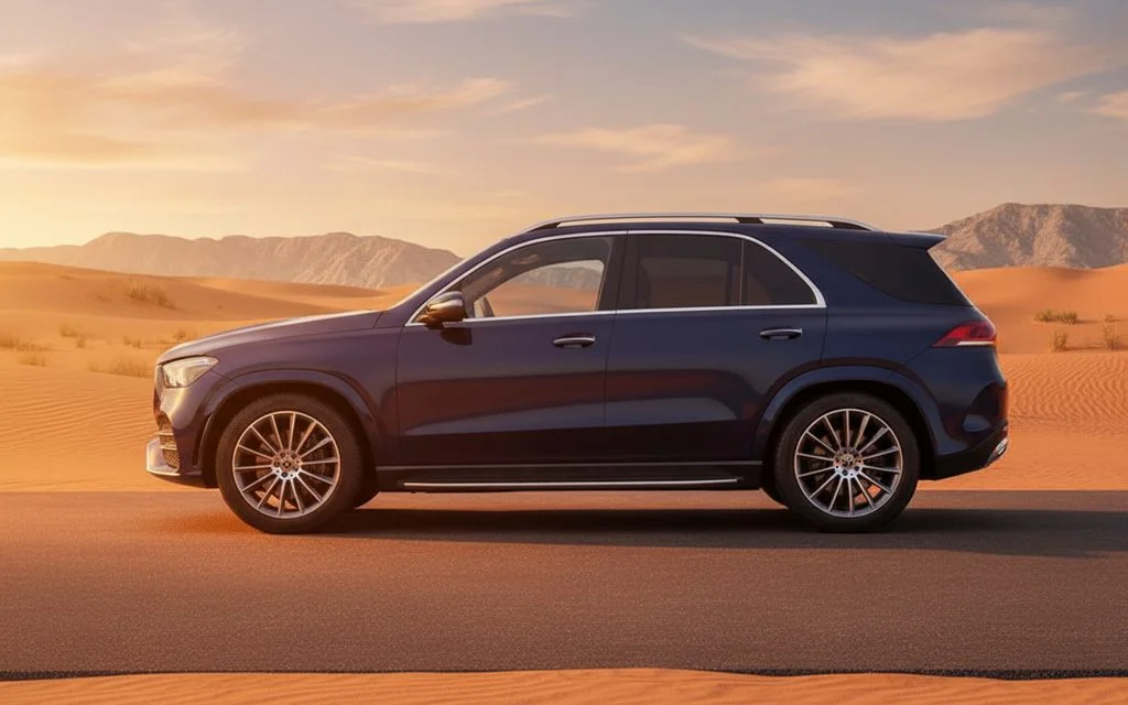 Mercedes Gle53 2022 Blue side profile – rental in Dubai