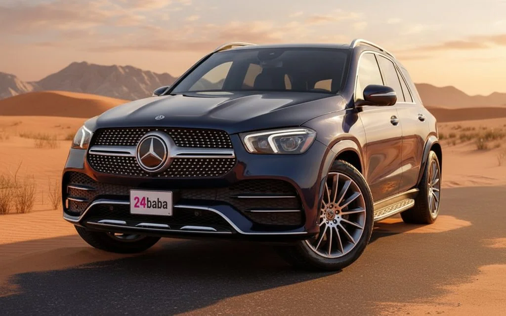 Mercedes Gle53 2022 Blue front view with headlights – rental in Dubai