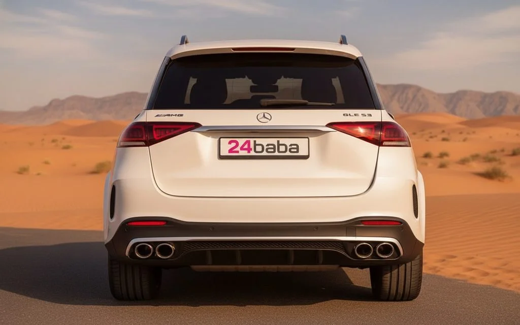 Mercedes Gle53 2023 White rear view showing taillights – rental in Dubai