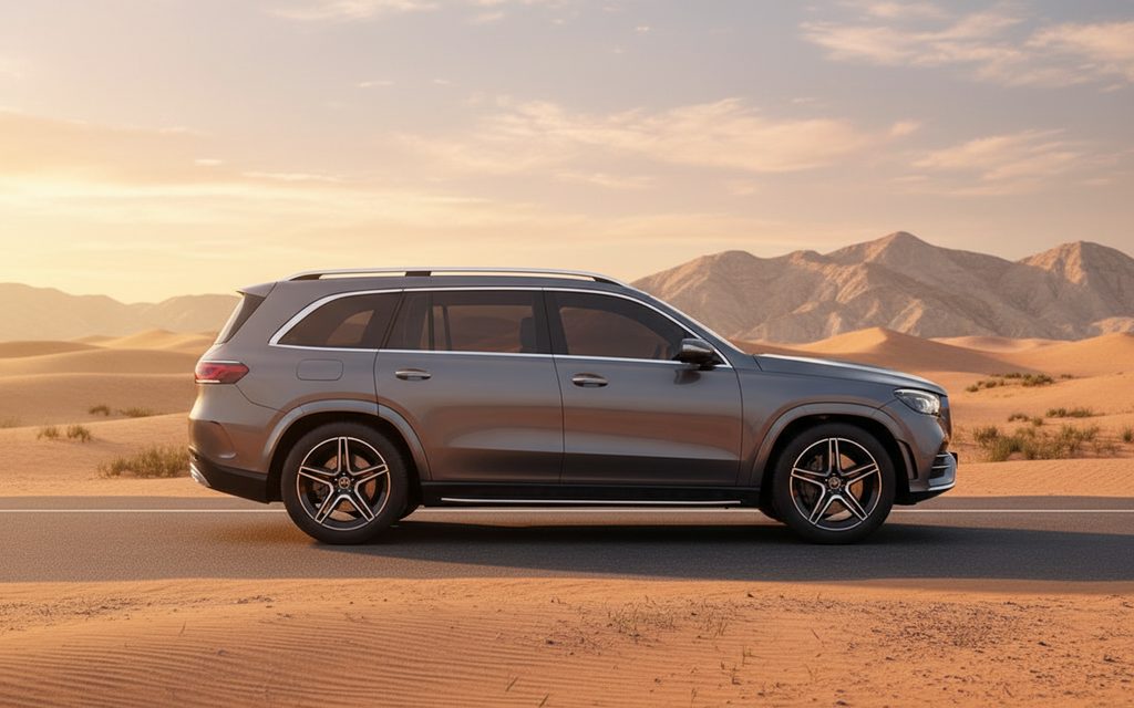 Mercedes Gls450 2021 Grey side profile – rental in Dubai