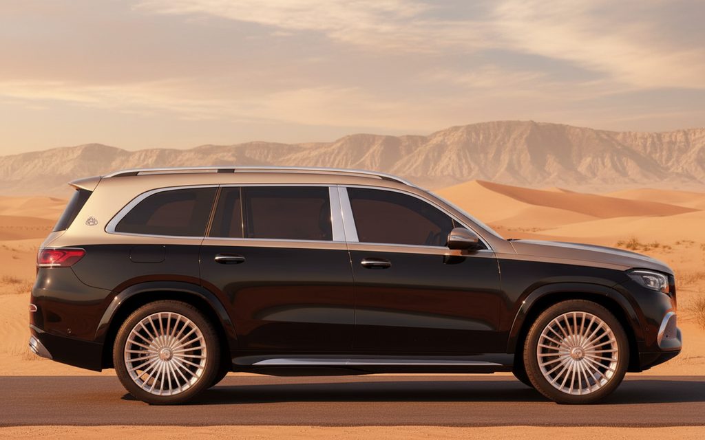 Mercedes Gls600 2022 Black side profile – rental in Dubai