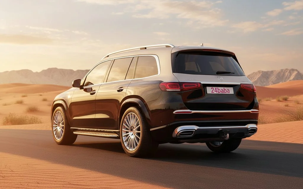 Mercedes Gls600 2022 Black rear view showing taillights – rental in Dubai