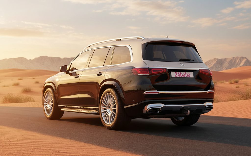 Mercedes Gls600 2022 Black rear view showing taillights – rental in Dubai