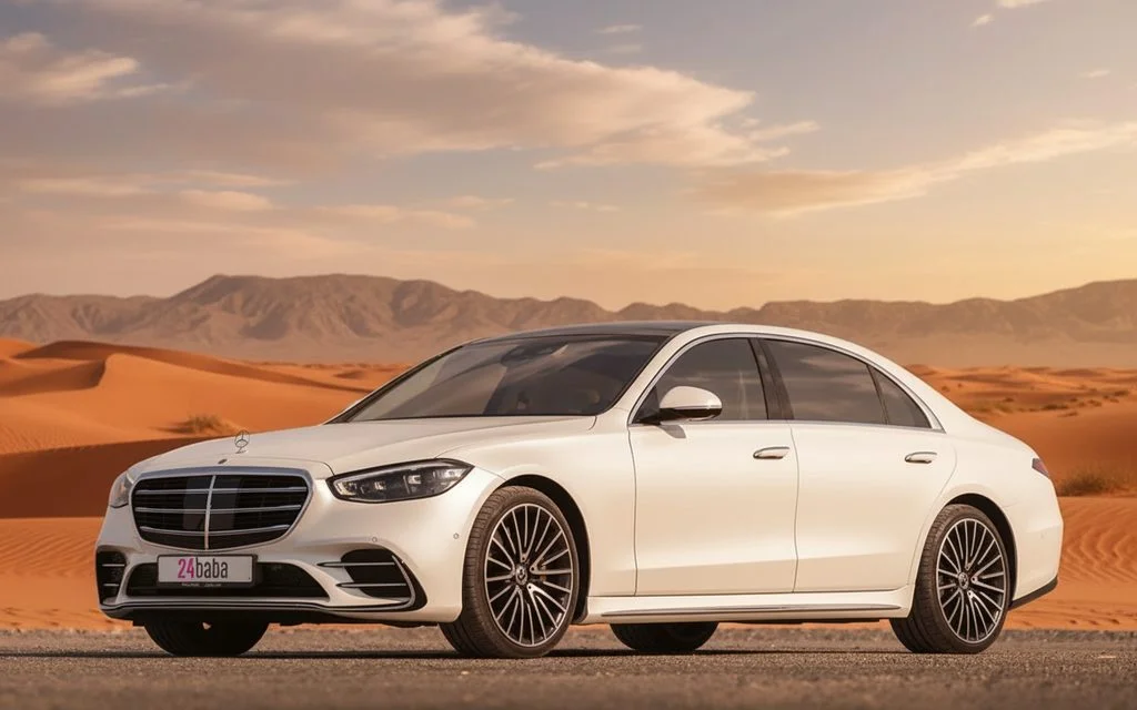 Mercedes S500 2023 White side profile – rental in Dubai