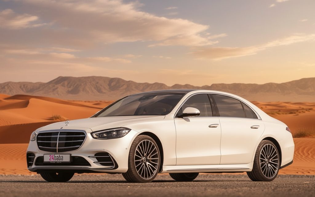 Mercedes S500 2023 White side profile – rental in Dubai