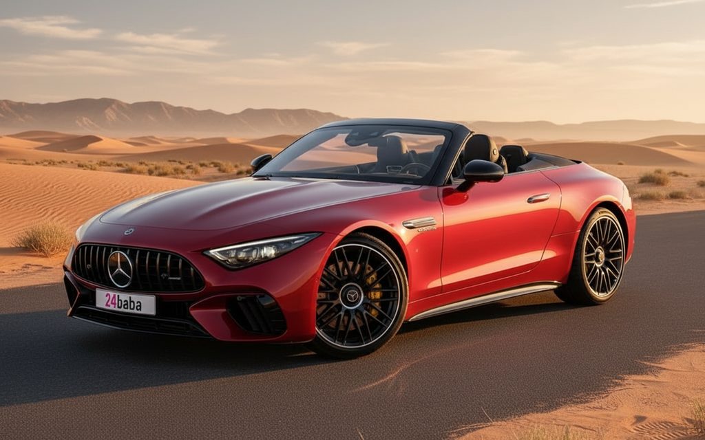 Mercedes Sl 2023 Red side profile – rental in Dubai