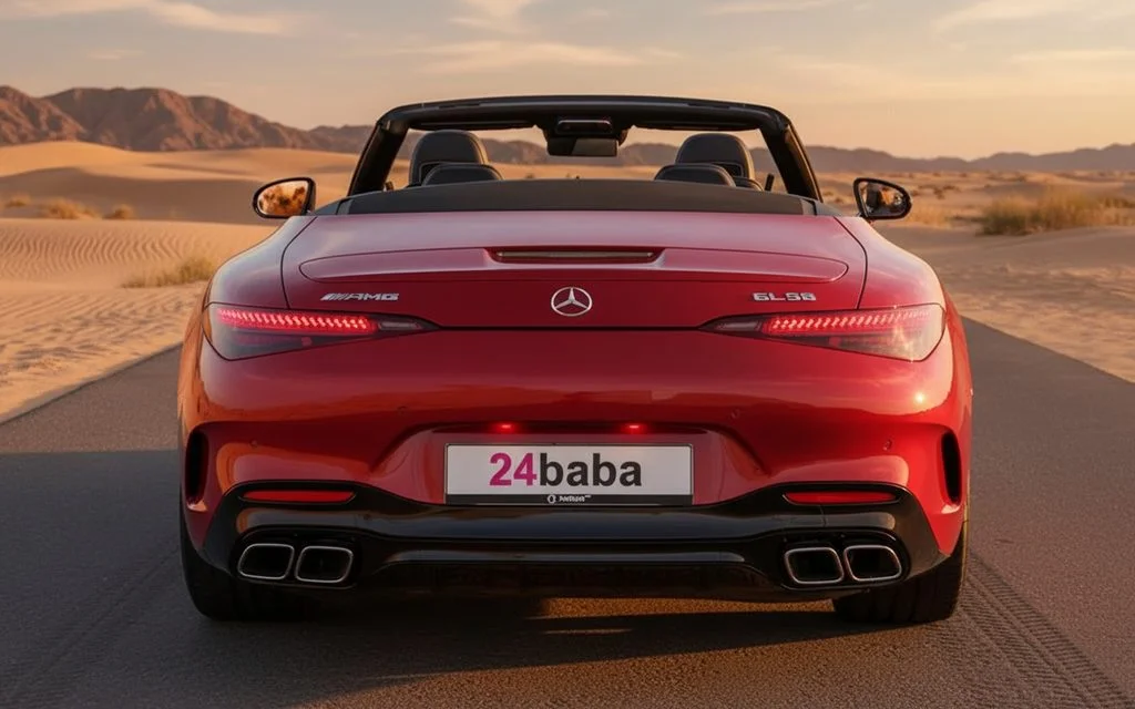 Mercedes Sl 2023 Red rear view showing taillights – rental in Dubai