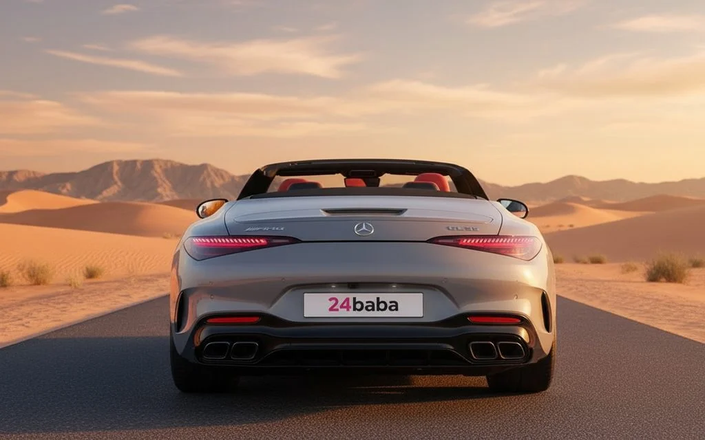 Mercedes Sl 2022 Silver rear view showing taillights – rental in Dubai