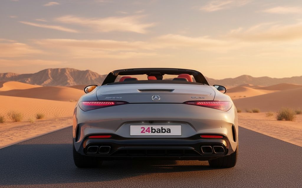 Mercedes Sl 2022 Silver rear view showing taillights – rental in Dubai